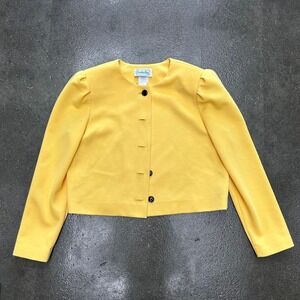 Vintage 80s Leslie Fay Yellow Size 10 Small Front Button Made In Usa Blazer